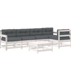 6-delige Loungeset met kussens massief hout wit