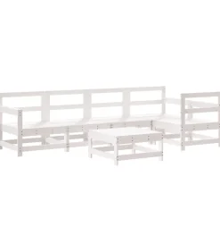 6-delige Loungeset met kussens massief hout wit