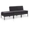 3-delige Loungeset met kussens poly rattan zwart