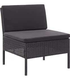 3-delige Loungeset met kussens poly rattan zwart