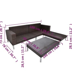4-delige Loungeset met kussens poly rattan bruin