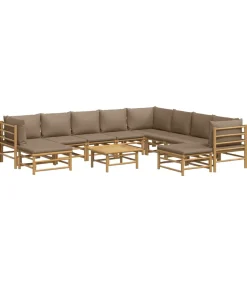 11-delige Loungeset met kussens bamboe taupe