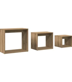 3-delige Tafeltjesset bewerkt hout artisanaal eikenkleur