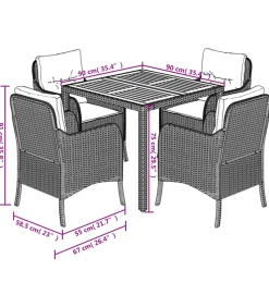 5-delige Tuinset met kussens poly rattan zwart