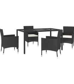 5-delige Tuinset met kussens poly rattan zwart