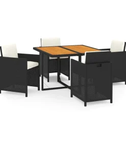 5-delige Tuinset met kussens poly rattan zwart