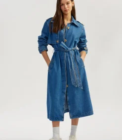 Denim Trenchcoat Lange Mouwen Ceintuur