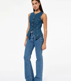 Denim Yelek Mouwloos met Knoopsluiting