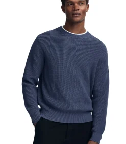 Denimblauwe cardigan met Engelse ribbel en Polo Club-patch