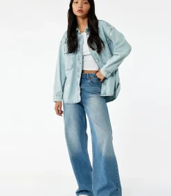 Denimblouse met Knoopsluiting en Zakdetail