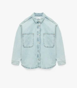 Denimblouse met Knoopsluiting en Zakdetail