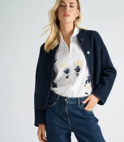 Donkerblauw jasje in vervilte wol