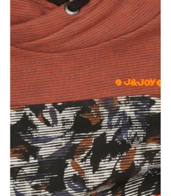 Driekleurige jongenstrui met kangoeroezak en plantenpatroon