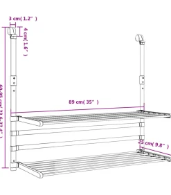 Droogrek voor balkon 89x25x(60-95) cm aluminium