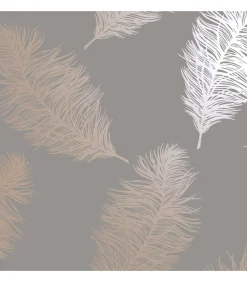 DUTCH WALLCOVERINGS Behang Fawning Feather grijs en roségoudkleurig