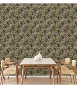 DUTCH WALLCOVERINGS Behang Palm Trees goudkleurig en zwart