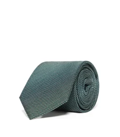 Effen groene stropdas van zijde met Polo Club-logo