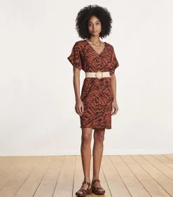 Elastische ecru riem met bamboe gesp