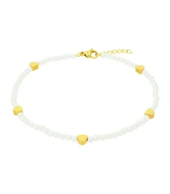 Enkelband voor dames, roestvrij staal, glaskraal | hartje