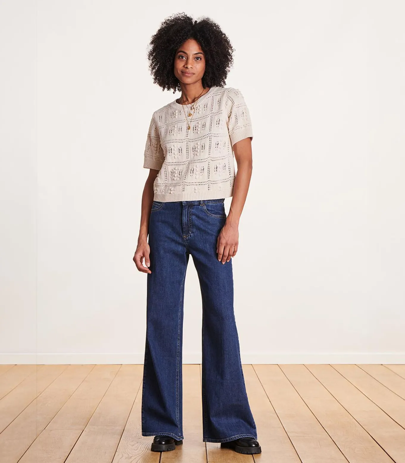 Flare jeans met hoge taille van biologisch katoen