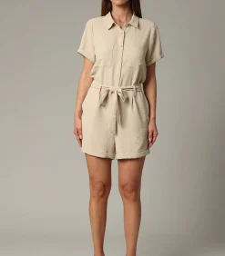 FLINE - Korte jumpsuit met overhemdkraag en strikceintuur