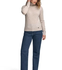 Gemêleerd beige coltrui van merinowol en met slim fit