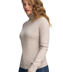 Gemêleerd beige coltrui van merinowol en met slim fit
