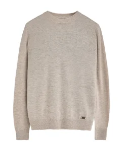 Gemêleerd beige trui van merinowol met ronde hals