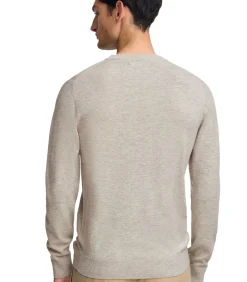 Gemêleerd beige trui van merinowol met ronde hals