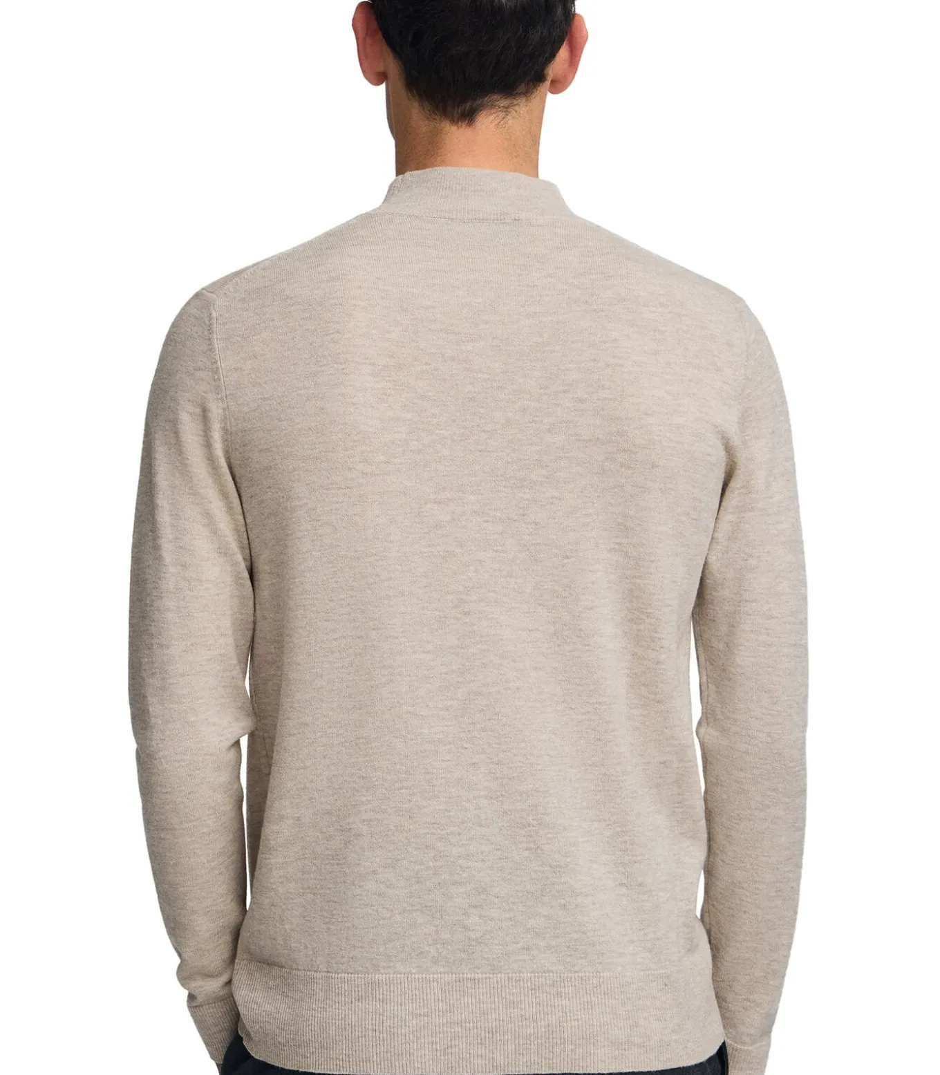 Gemêleerd beige trui van merinowol met Perkins-kraag