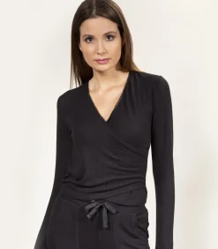 Geribd wikkeltruitje voor dames Zwart