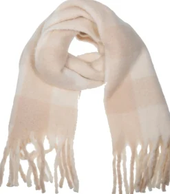 Geruite damessjaal met franjes Crème