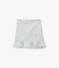 Geruite mini-rok met elastische taille en ruches