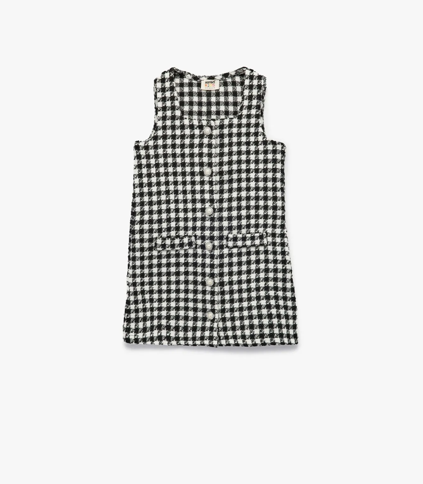 Geruite Mouwloze Jurk met Knoopdetail