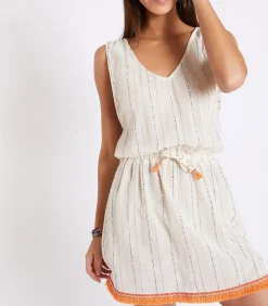 Gestreept ecru MARZUL MANDALO mini jurkje