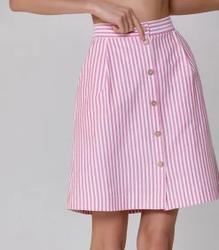 Gestreepte korte rok met knopen