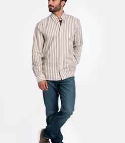 Giordano Brando Gestreept Overhemd – Donkerbruin