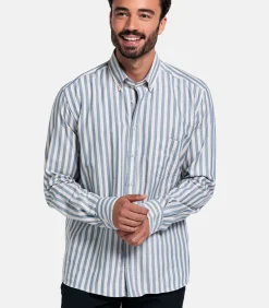 Giordano Brando Gestreept Overhemd – Middenblauw