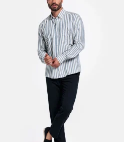 Giordano Brando Gestreept Overhemd – Middenblauw