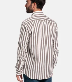 Giordano Brando Streep Overhemd - Donkerbruin