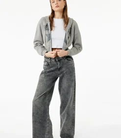 Grijs Crop Sweatshirt Kap Hoody Lang