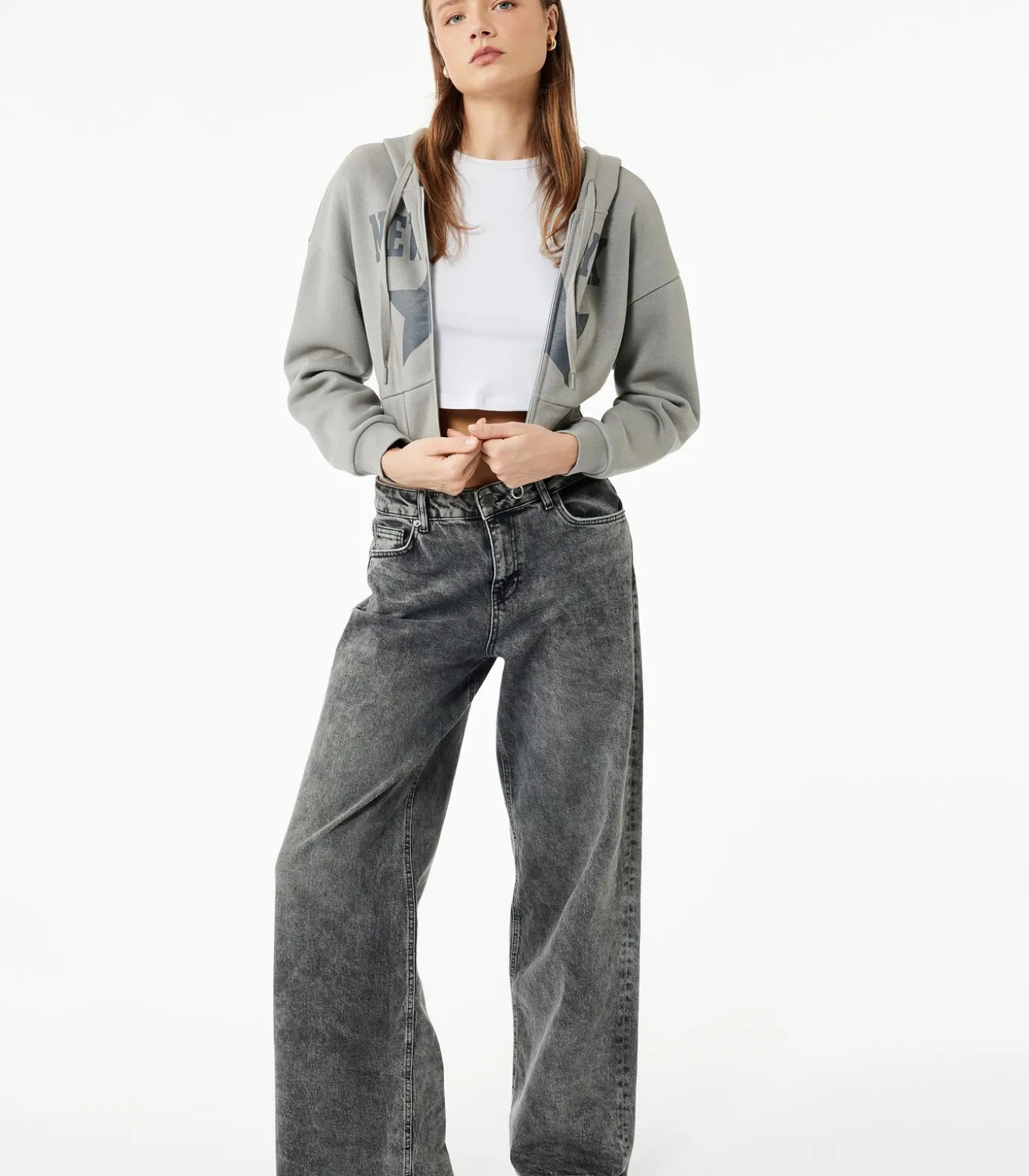 Grijs Crop Sweatshirt Kap Hoody Lang