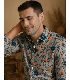 Grijs herenoverhemd met bloemen