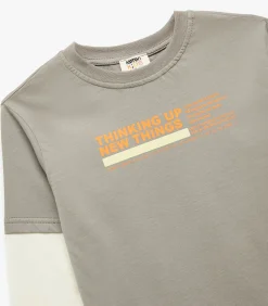 Grijs Kinder T-shirt Ronde Hals Bedrukt Katoen Lange Mouwen