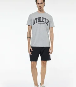 Grijs T-shirt Korte Mouwen Ronde Hals Bedrukt