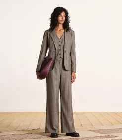 Grijze ceintuurjas met strepen