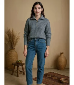 Grijze damestrui met ritskraag