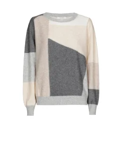 Grijze pull ronde hals met color blocking