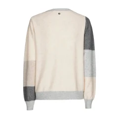 Grijze pull ronde hals met color blocking