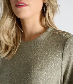 Groen kleed met lurex en knoop in de taille